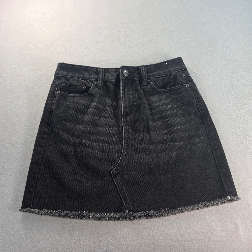 Bongo VTG 2008 Black Denim Mini Skirt Raw Frayed Hem Y2K Grunge Indie S